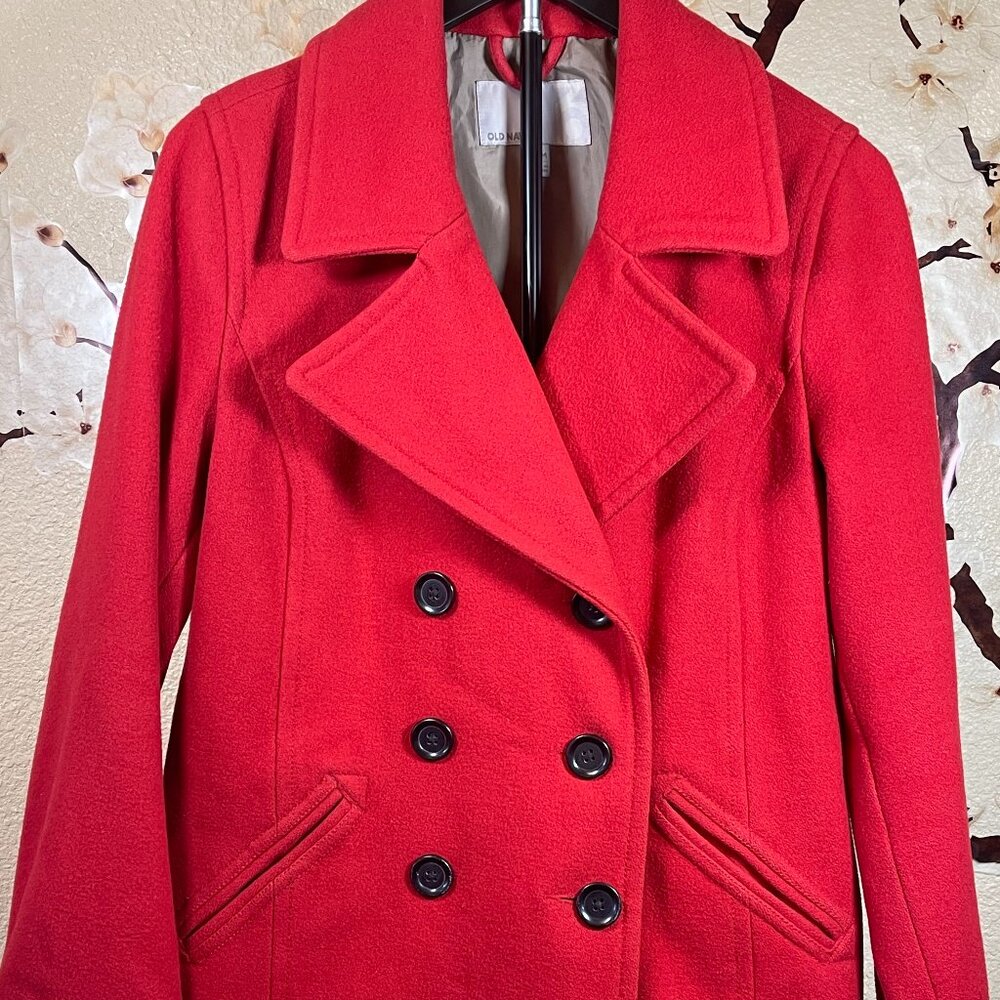 OLD NAVY womens red WOOL peacoat Medium winter preppy collegiate minimalist